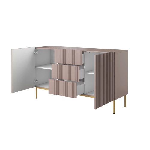 Komoda Nicole 150 cm z szufladami i półkami - antyczny róż / złote nóżki - Limitowana oferta